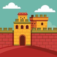 An illustration of a castle with a gate and a tower vector