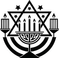 A black and white image of a menorah with candles vector