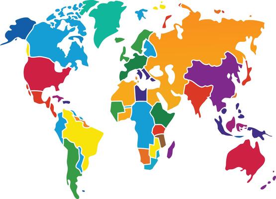The world map is colored in different colors