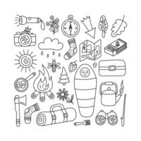 Camping and Travel Doodle Illustration Set. Square shape Hand drawn. For design of patterns, cards, print and souvenirs. illustration. vector