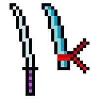 Samurai sword in pixel art style vector