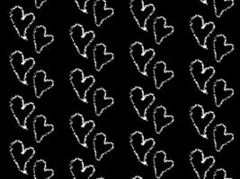 Seamless crayon pattern with white hearts on black background. Minimalistic Romantic background with love symbol. Chalk drawn sketch tender hearts on chalkboard backdrop. vector