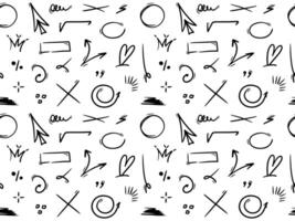 Hand drawn seamless pattern with underlines, speech bubbles, arrows, strokes. Sketch emphasis by pen, pencil or marker. design background vector