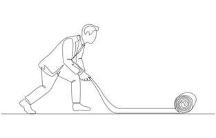 Continuous one line drawing of businessman laying carpet, career path, business direction concept, single line art. vector
