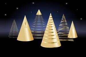 Christmas trees Abstract geometric shapes with different gold patterns and shapes set. Modern golden cones in the shape of Christmas trees holiday design elements. abstract illustration vector