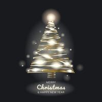 Abstract shiny christmas tree shape with golden and glittering lights.Sparkling christmas tree lights bright shiny and glowing bulbs.Luxury golden glowing fir tree for christmas new year design. vector