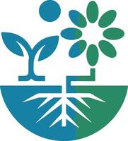 A logo with three elements a sprout a flower and a tree vector