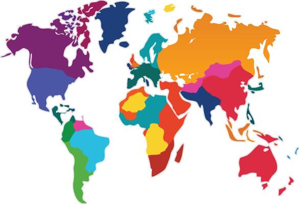 The world map is colored in different colors