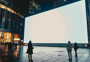 Mockup billboard. Advertisement banner poster. Business mock-up frame in city. Blank empty space. White display sign. Commercial template on street photo