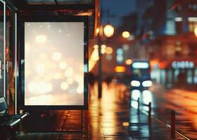 Mockup billboard. Empty street poster. Advertisement background. Mock template, white frame. Blank city banner photo