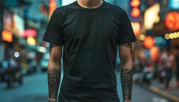 Tshirt template. T-shirt empty mockup design. Copyspace on fashion wear. photo