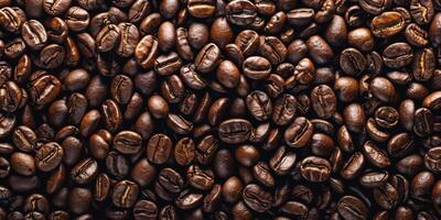 Coffee bean pattern. Hot drink concept with copyspace for text. Brown seed ingredient. Dark aromatic espresso background. Roasted mocha grain texture photo