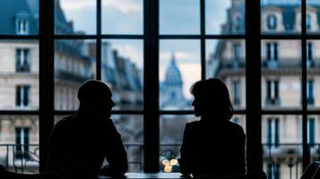 Silhouette of people in office. Partnership team concept. Meeting people at work. photo