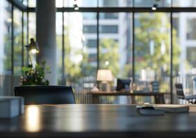 Blurred office room. Modern building with copyspace. Corporate business blurry interior with window photo