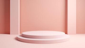 Mockup showcase in pastel blue background. 3d minimal geometric mock up stage. Abstract studio empty show room. Presentation decoration of showroom. Product stand, business display base photo