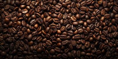 Coffee bean pattern. Hot drink concept with copyspace for text. Roasted mocha grain texture. Dark aromatic espresso background. Brown seed ingredient photo