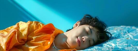 Serene Hallyu Man Sleeping in Modern Costume with Neo Pop Sensibility photo