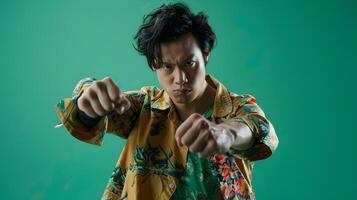 Energetic Hallyu Man in Fighting Pose with Neo Pop Sensibility photo