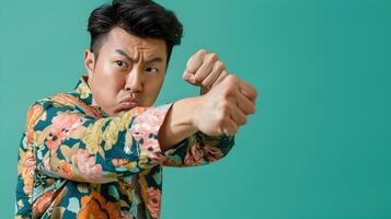 Hallyu Man in Fierce Fighting Pose with Neo Pop Sensibility photo