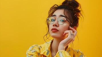 Thoughtful Young Woman Contemplating an Idea in Modern Pop Art Style photo