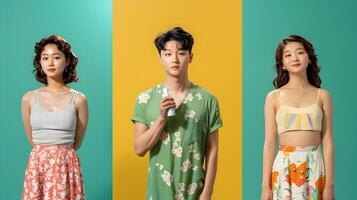Vibrant Neo Pop Asian Couple Showcasing Shampoo Product with Joyful Expressions in Studio photo