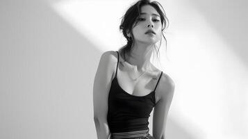 Alluring Asian Hallyu Girl Radiates Confidence and Sophistication in Stylish Neo Pop Portrait photo