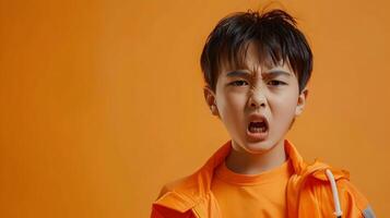 Angry Asian Hallyu Boy in Modern Pop Art Costume Portrait photo