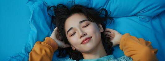 Captivating Sleeping Beauty in Neo Pop Inspired Style on Blue Background photo