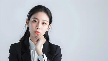Confident Asian Businesswoman Showcasing Modern Elegance in Stylized Portrait photo