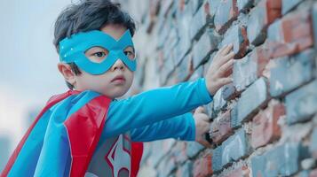 Energetic Young Korean Superhero Breaks Through Brick Wall in Dynamic Neo Pop Scene photo