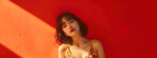 Heartbroken Asian Woman in Neo Pop Inspired Portrait photo