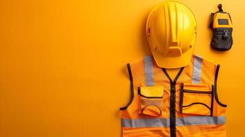 Construction Worker in High Visibility Safety Gear at Workplace photo