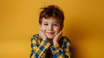 A young boy is smiling while posing for a photo