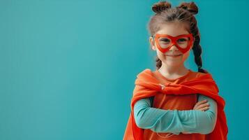 A little girl in a red cape and mask photo