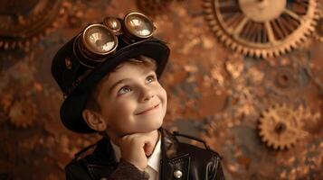 A young boy wearing a hat and glasses photo