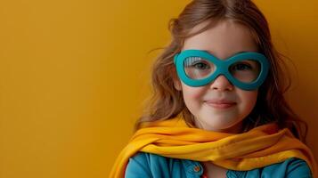 Smiling Superhero Girl Acting with Vivid Chartreuse Background photo