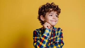 A young boy with curly hair is posing for the camera photo