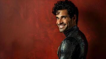 A man in a leather outfit smiling photo