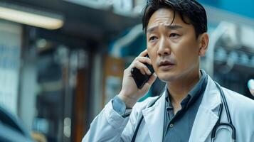 Hallyu Doctor Making Phone Call on the Way Home from Work photo