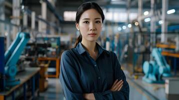 Hallyu Female Project Manager Overseeing Modern Industrial Manufacturing Facility photo