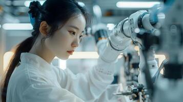Hallyu Robotics Engineer Investigates Robotic Arm Mechanical System in Modern Industry photo