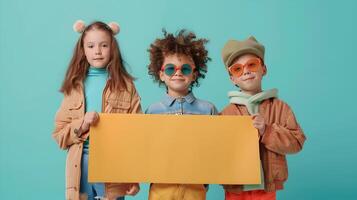 Cheerful Group of Children Enjoying Outdoor Fun and Laughter Together photo