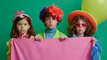 Colorful and Vibrant Costumed Characters Posing Together in Studio photo