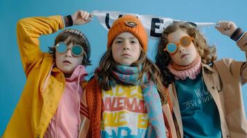 Colorful and Playful Winter Fashion Shoot of Young Friends Enjoying Together photo