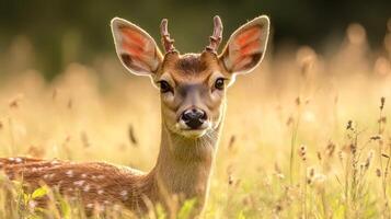 Majestic Deer in Autumn Meadow - Peaceful Wildlife Scene photo