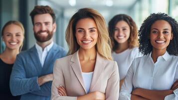 Confident Business Team Embracing Diversity and in Corporate Setting photo