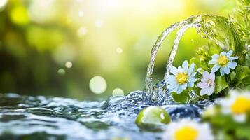 Daisy Flower Blooming in Refreshing Spring Water Splash photo