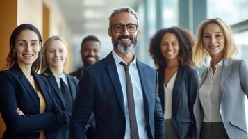 Diverse Business Team Discussing Corporate Strategy in Modern Office photo