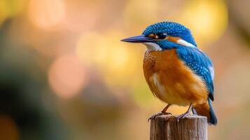 Stunning Blue Kingfisher Bird Perched on Branch in Peaceful Nature Scenery photo