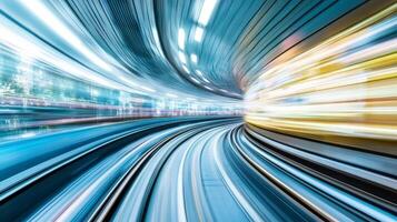 Blurred High-Speed Motion in Futuristic Transportation Tunnel photo